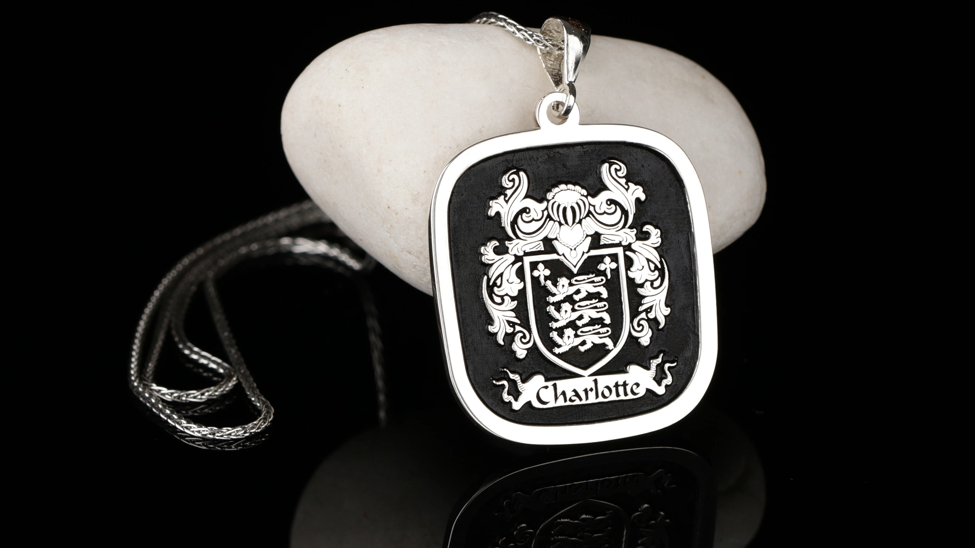 Custom Gold or Silver Pendant - Square Family Crest Necklace - Personalize